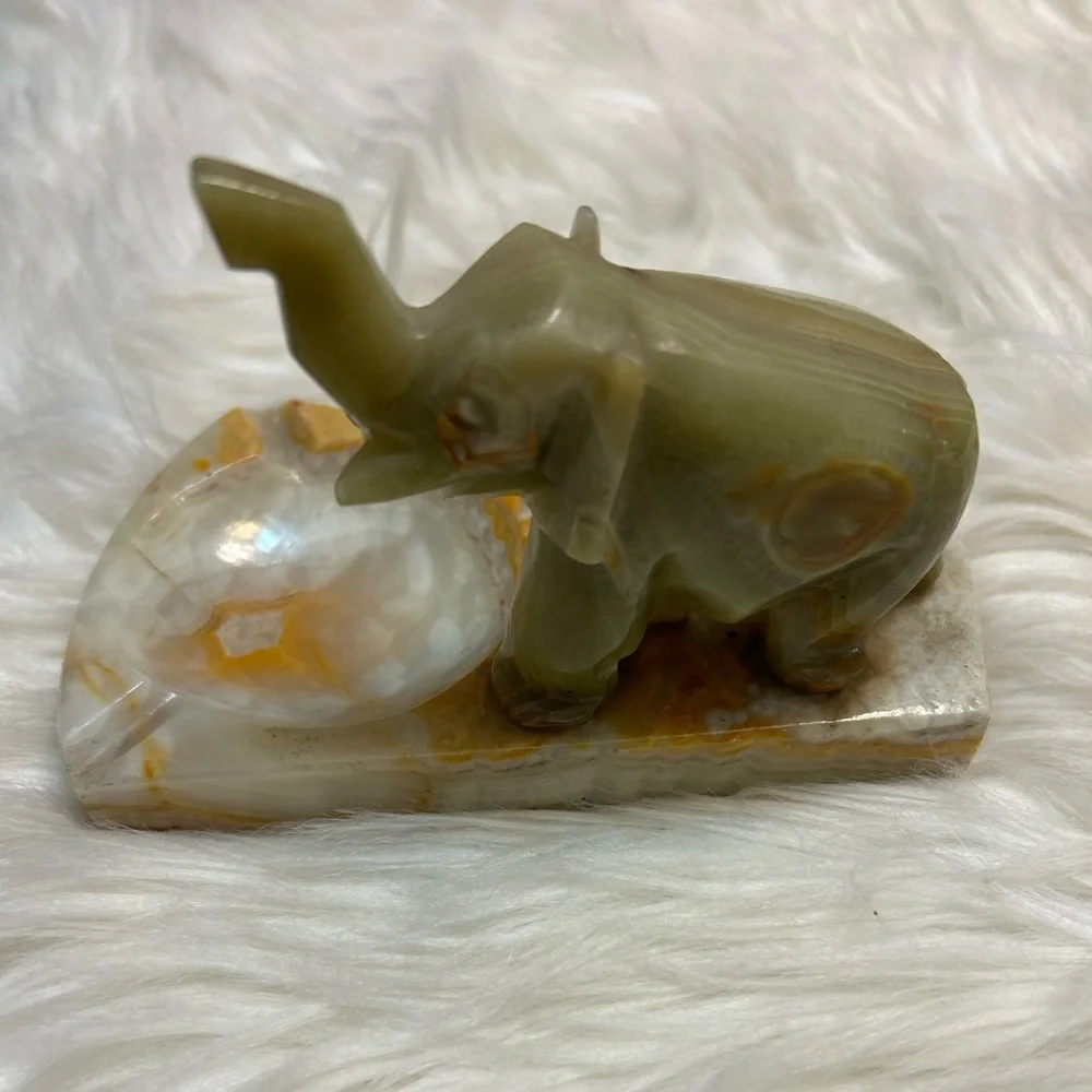 vintage onyx elephant dish ashtray trinket soap holder